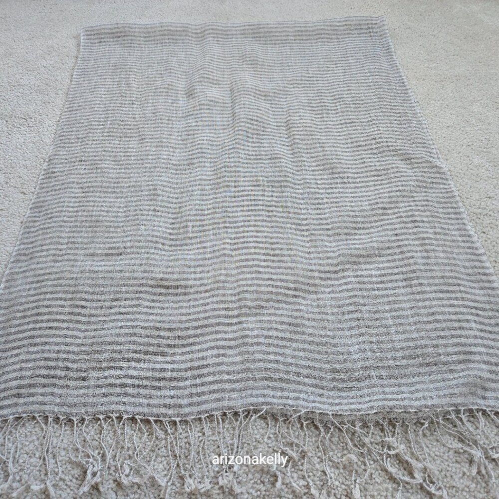 Linen Scarf Tan & Brown Stripe - Picture 4 of 7